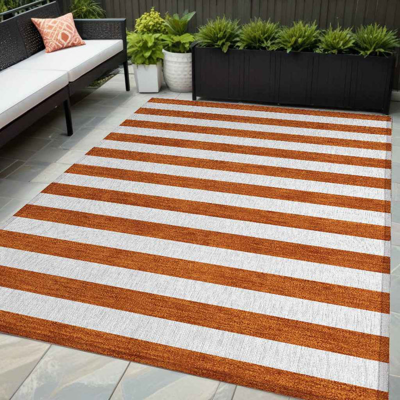 5' X 8' Orange Striped Washable Non Skid Indoor Outdoor Area Rug