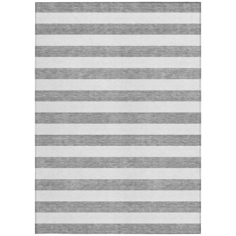 8' X 10' Gray and White Striped Washable Non Skid Indoor Outdoor Area Rug