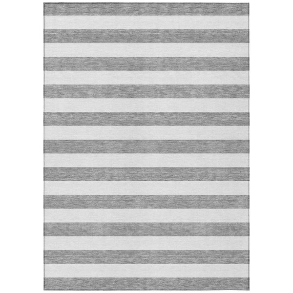 10' X 14' Gray and White Striped Washable Indoor Outdoor Area Rug