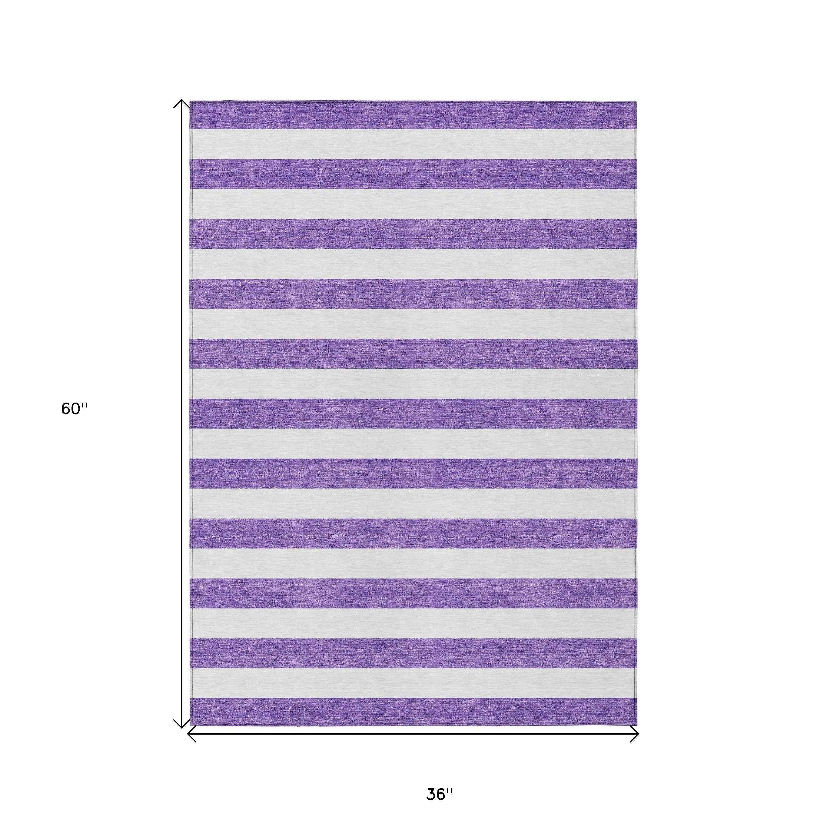 3' X 5' Purple and White Striped Washable Non Skid Indoor Outdoor Area Rug