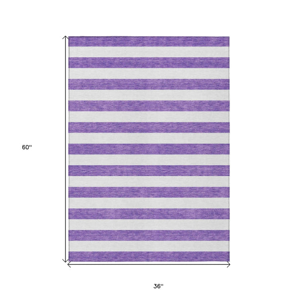 3' X 5' Purple and White Striped Washable Non Skid Indoor Outdoor Area Rug