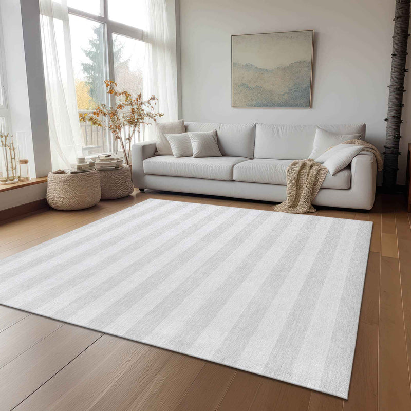 3' X 5' Ivory Striped Washable Indoor Outdoor Area Rug