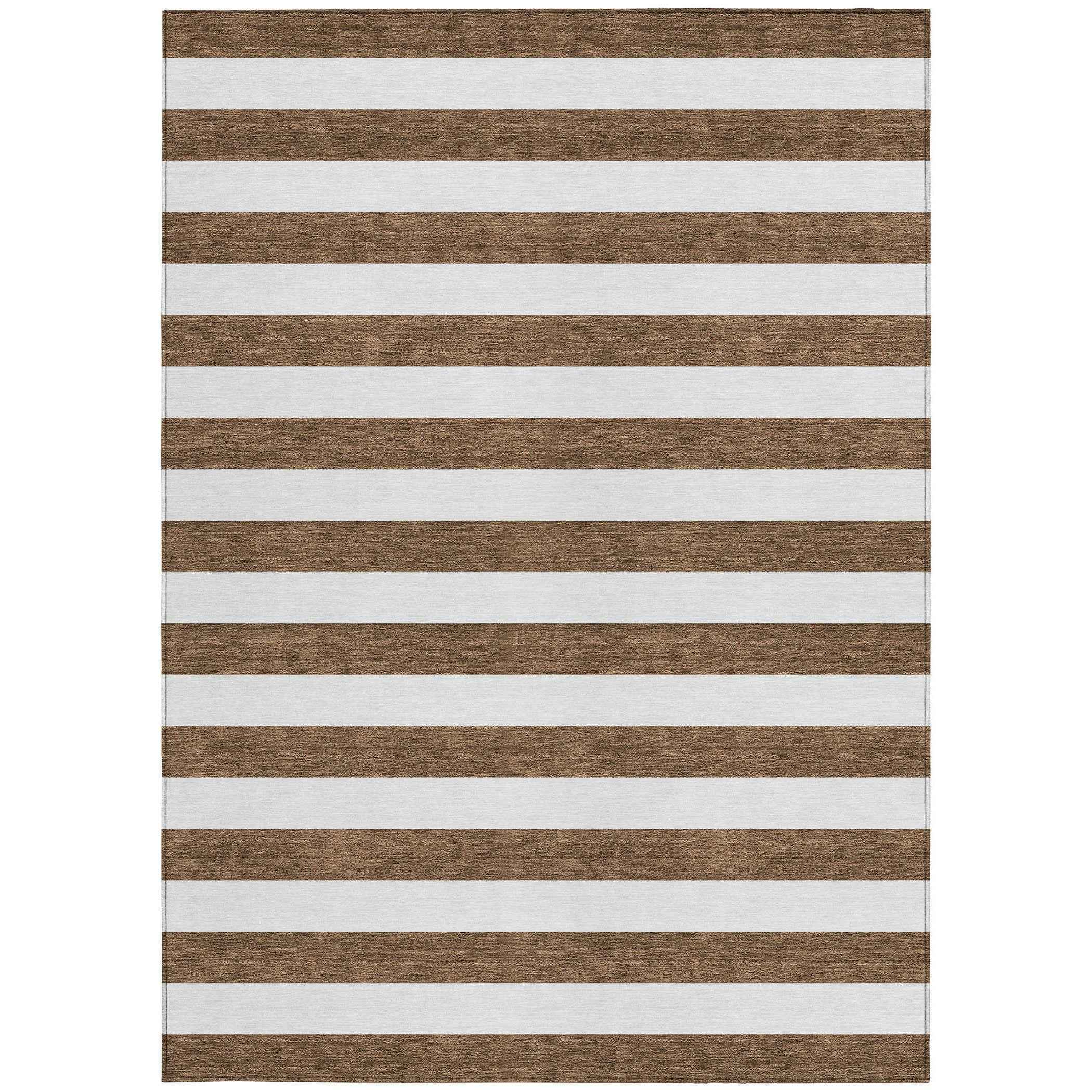5' X 8' Chocolate Striped Washable Non Skid Indoor Outdoor Area Rug
