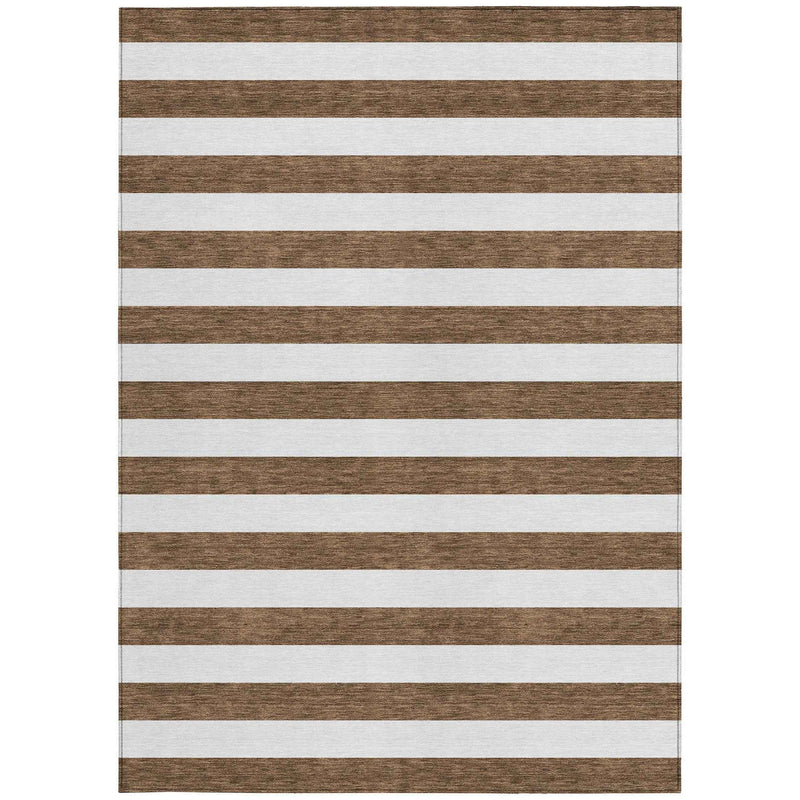 5' X 8' Chocolate Striped Washable Non Skid Indoor Outdoor Area Rug