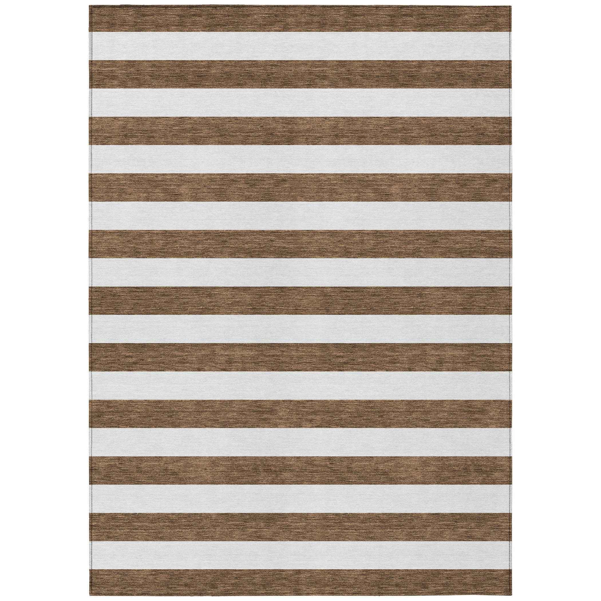 5' X 8' Chocolate Striped Washable Non Skid Indoor Outdoor Area Rug