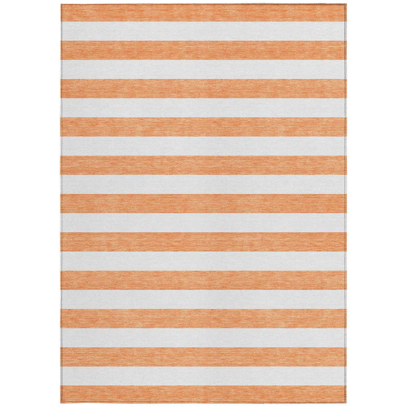 5' X 8' Salmon Striped Washable Non Skid Indoor Outdoor Area Rug