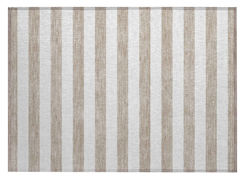 2' X 3' Taupe and White Striped Washable Indoor Outdoor Area Rug