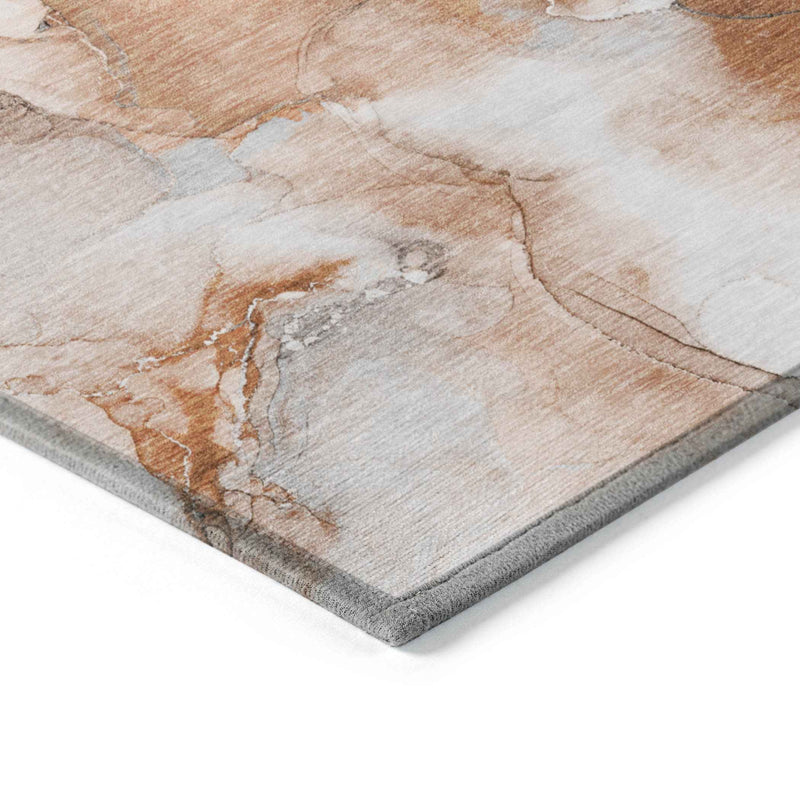 2' X 8' Orange and Ivory Abstract Washable Indoor Outdoor Runner Rug