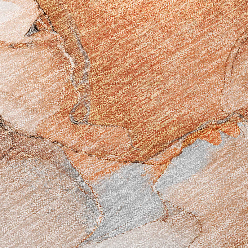 2' X 8' Orange and Ivory Abstract Washable Indoor Outdoor Runner Rug