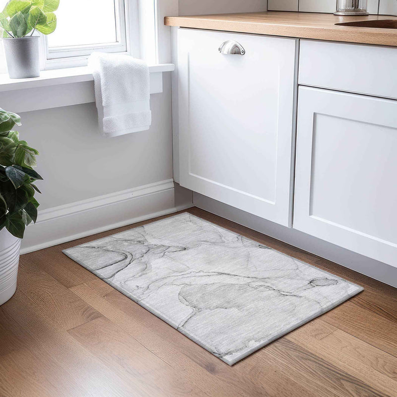 2' X 3' Silver Abstract Washable Non Skid Indoor Outdoor Area Rug