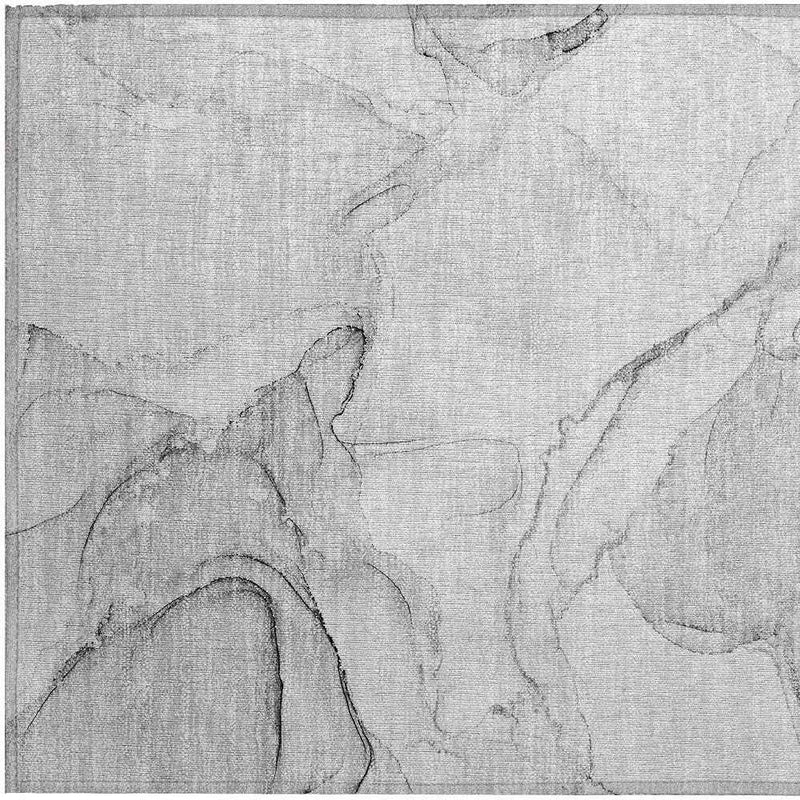 2' X 3' Silver Abstract Washable Non Skid Indoor Outdoor Area Rug