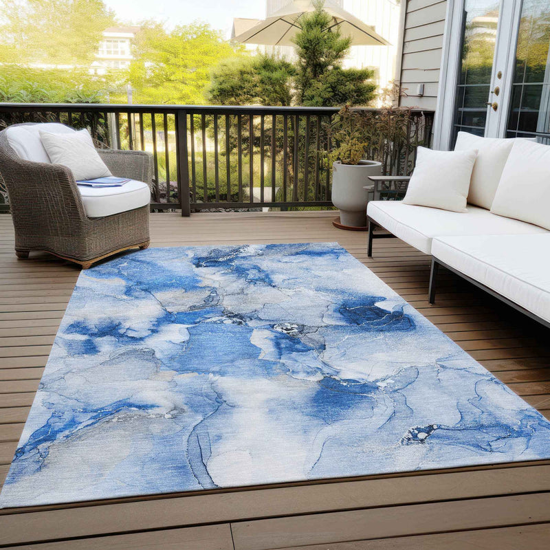 10' X 14' Navy Blue Abstract Washable Indoor Outdoor Area Rug