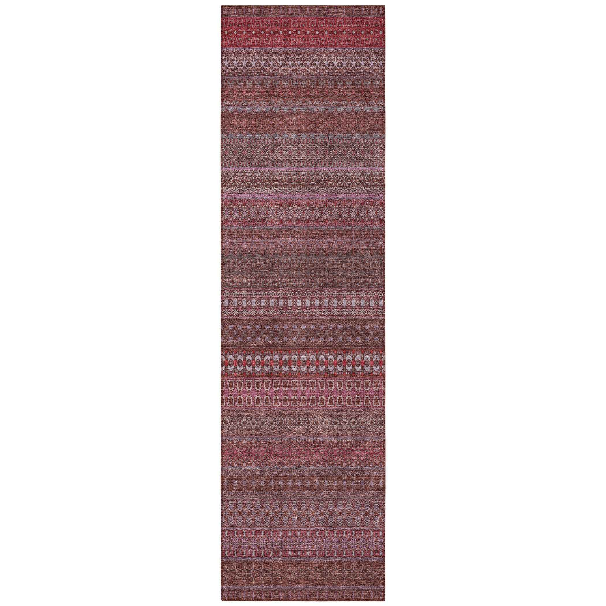 2' X 8' Merlot Striped Washable Indoor Outdoor Runner Rug