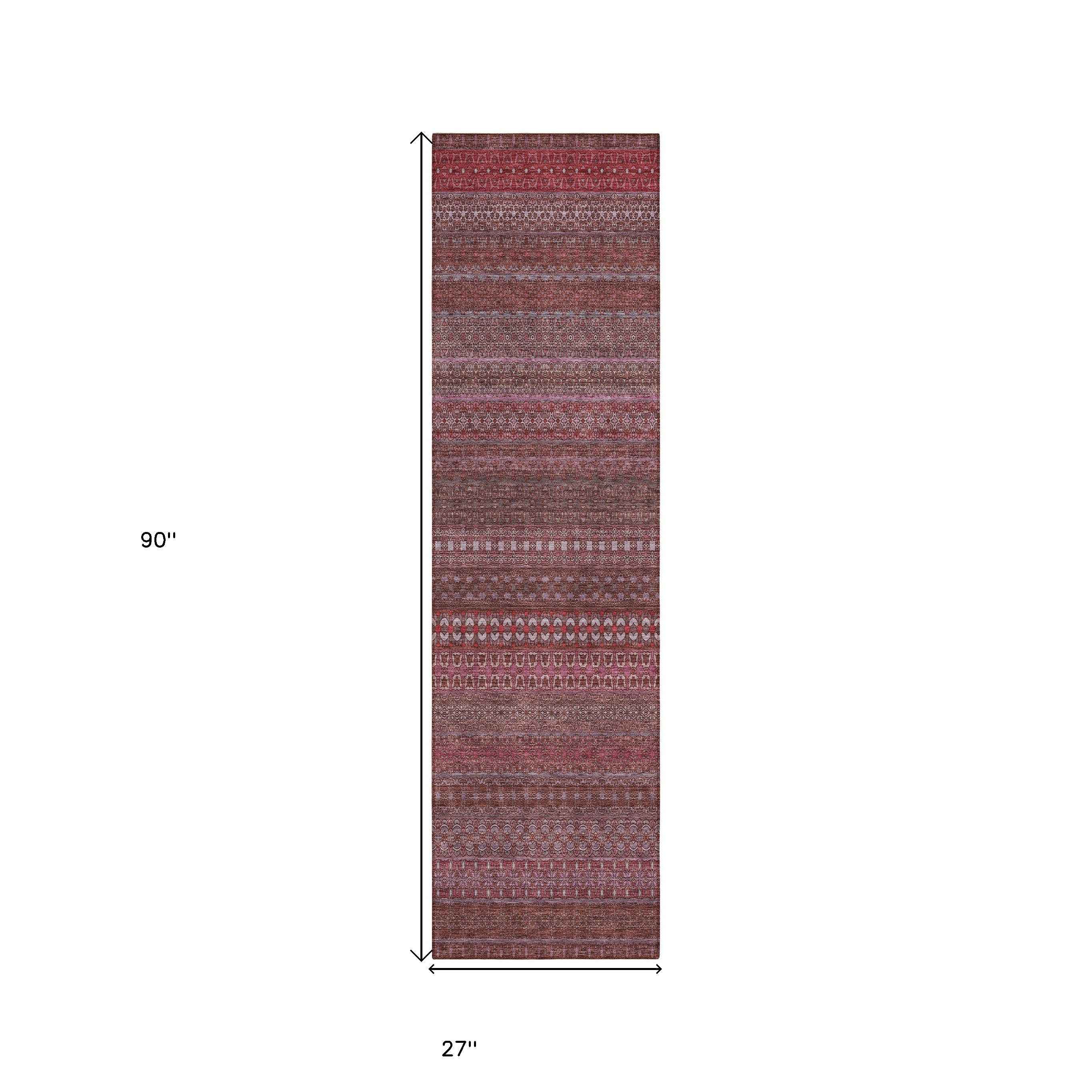 2' X 8' Merlot Striped Washable Indoor Outdoor Runner Rug