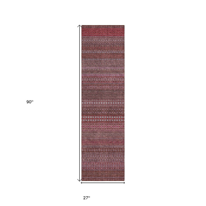 2' X 8' Merlot Striped Washable Indoor Outdoor Runner Rug