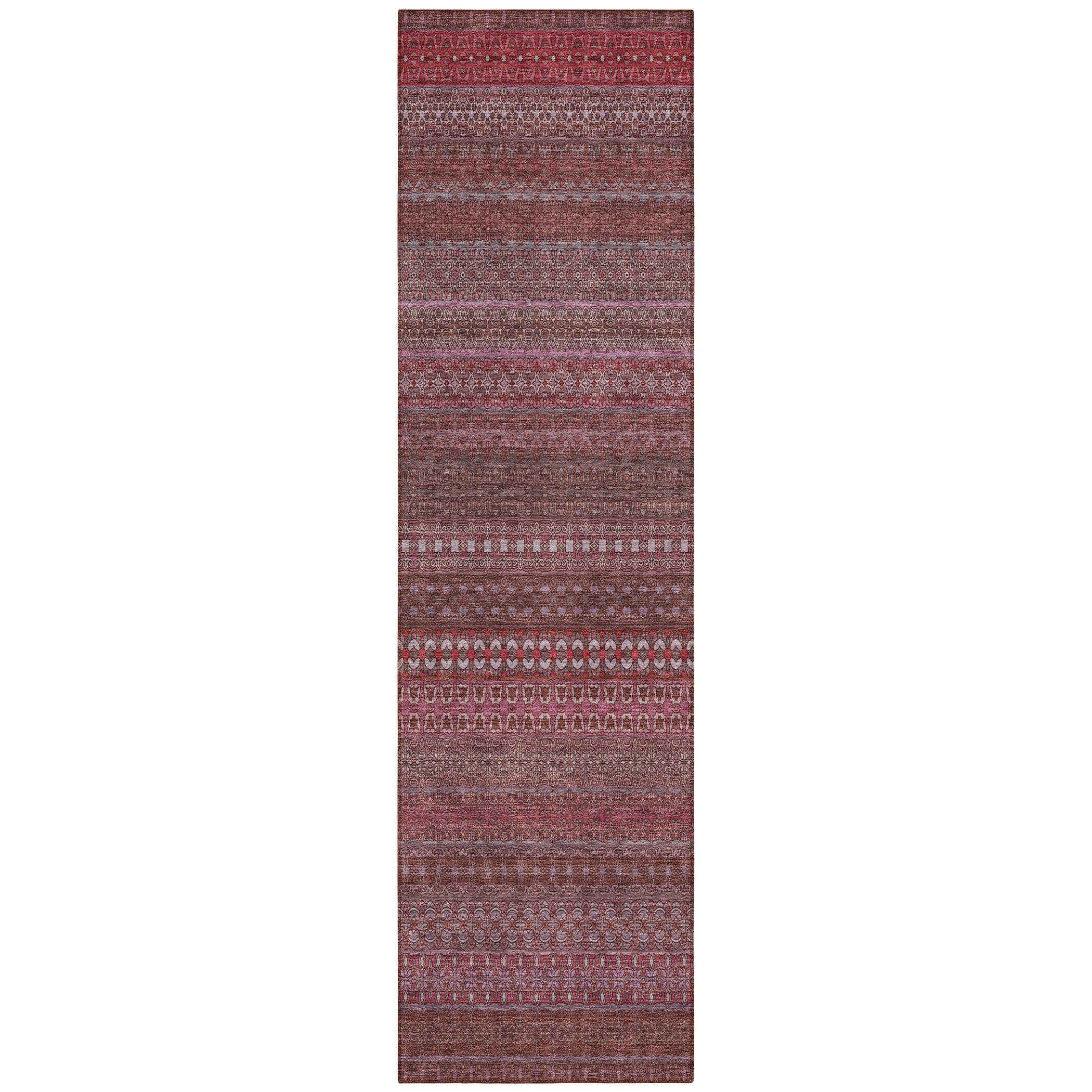 2' X 8' Merlot Striped Washable Indoor Outdoor Runner Rug