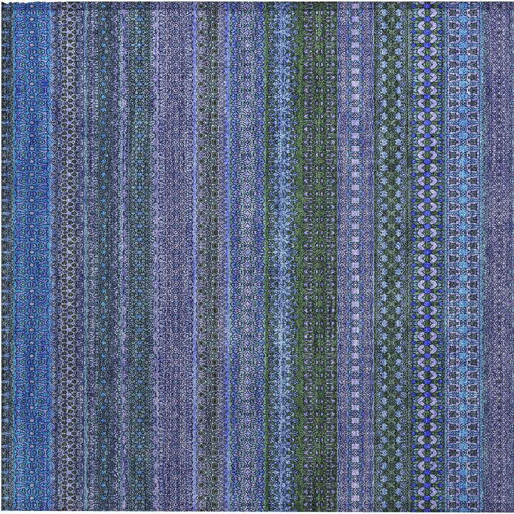 2' X 3' Blue and Green Striped Washable Non Skid Indoor Outdoor Area Rug