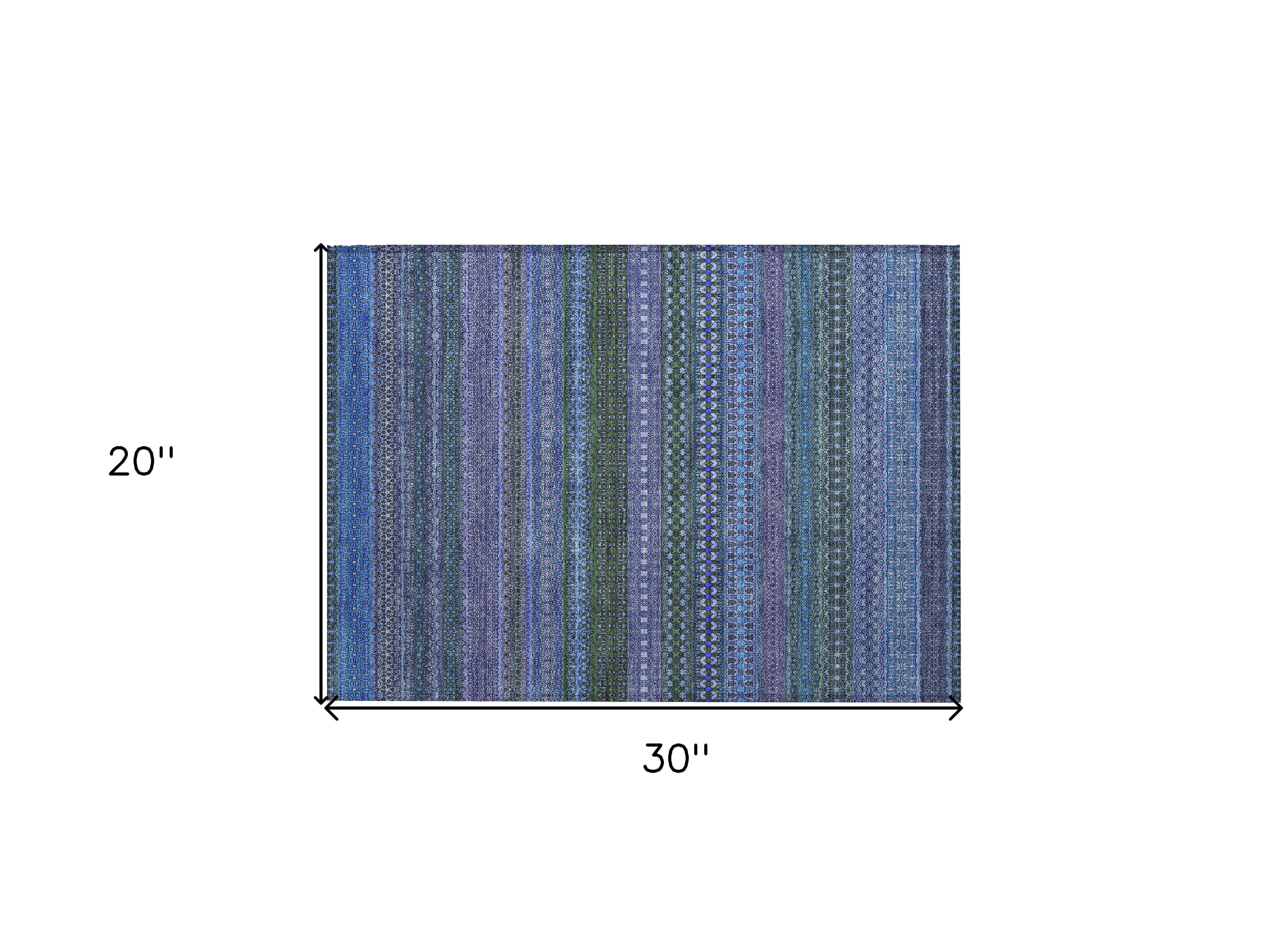 2' X 3' Blue and Green Striped Washable Non Skid Indoor Outdoor Area Rug