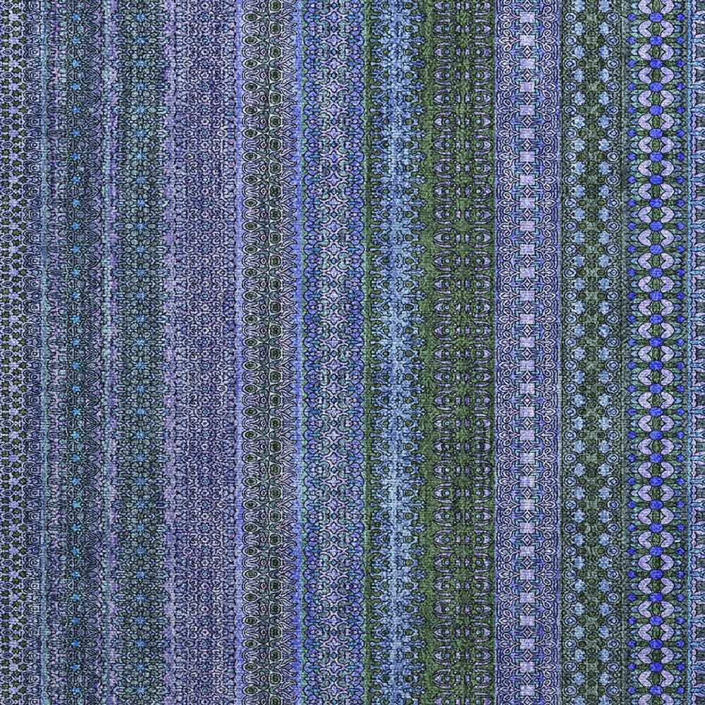 2' X 3' Blue and Green Striped Washable Non Skid Indoor Outdoor Area Rug
