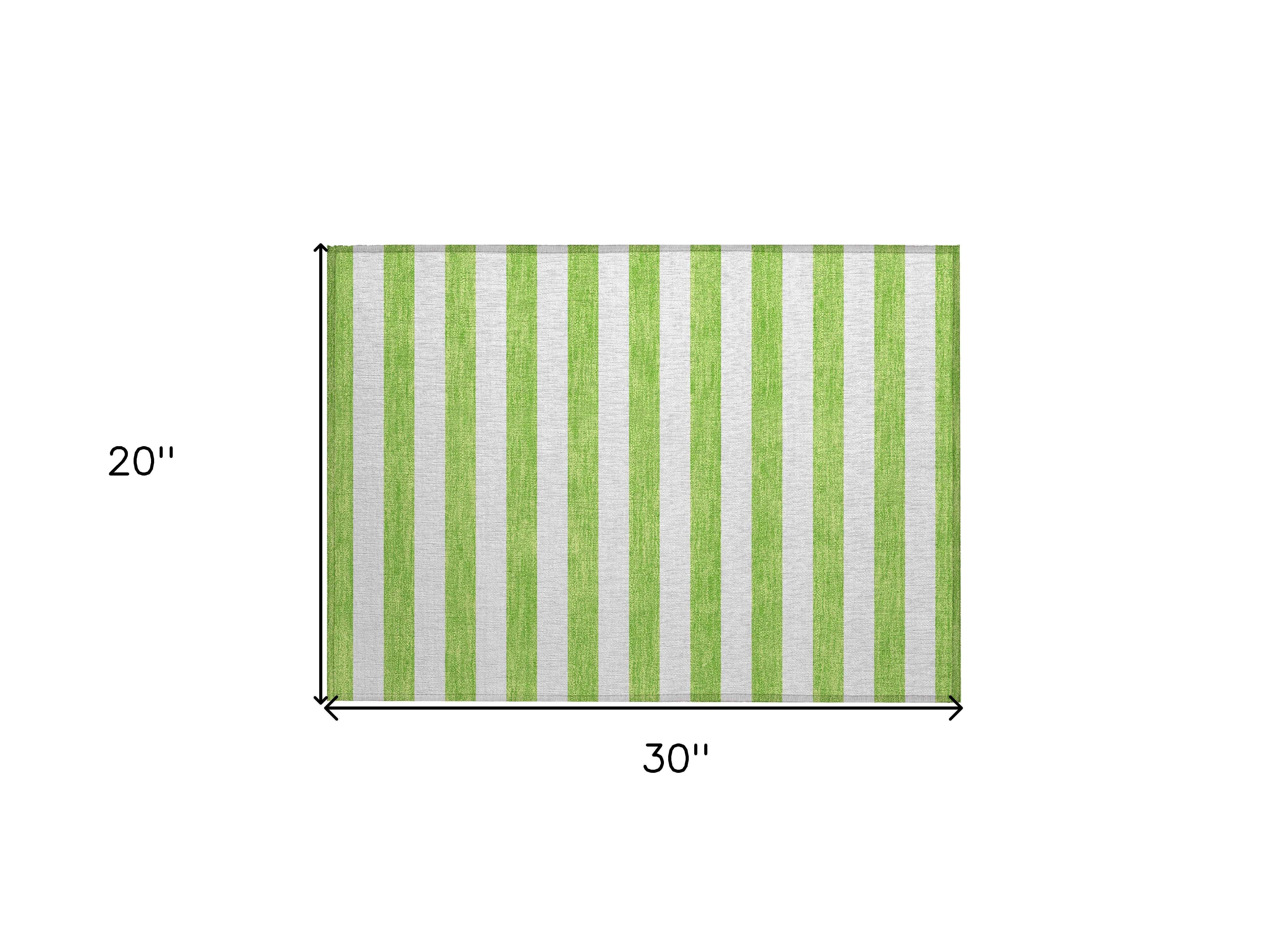2' X 3' Lime Green and White Striped Washable Indoor Outdoor Area Rug