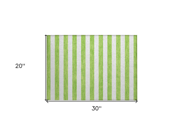 2' X 3' Lime Green and White Striped Washable Indoor Outdoor Area Rug