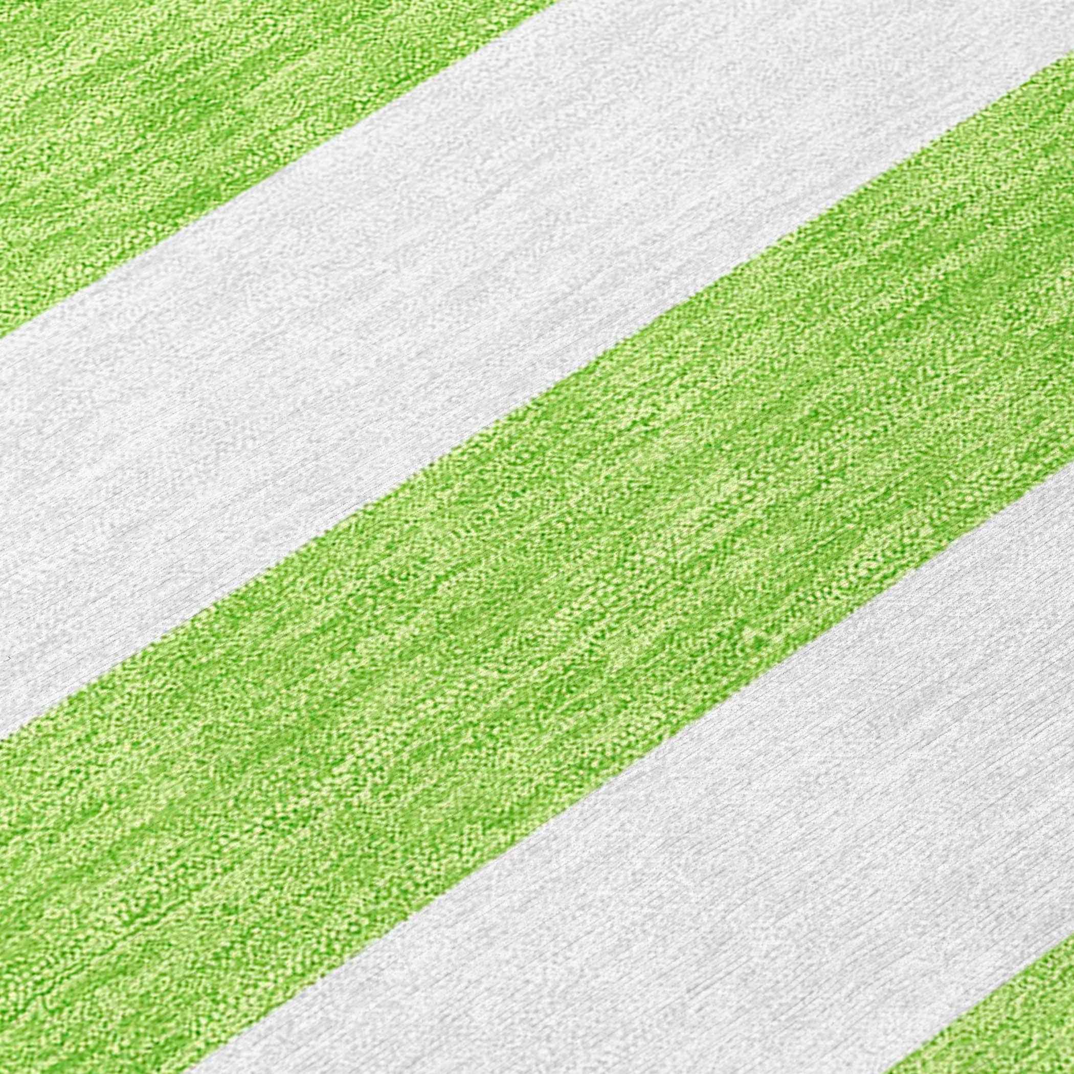 2' X 3' Lime Green and White Striped Washable Indoor Outdoor Area Rug