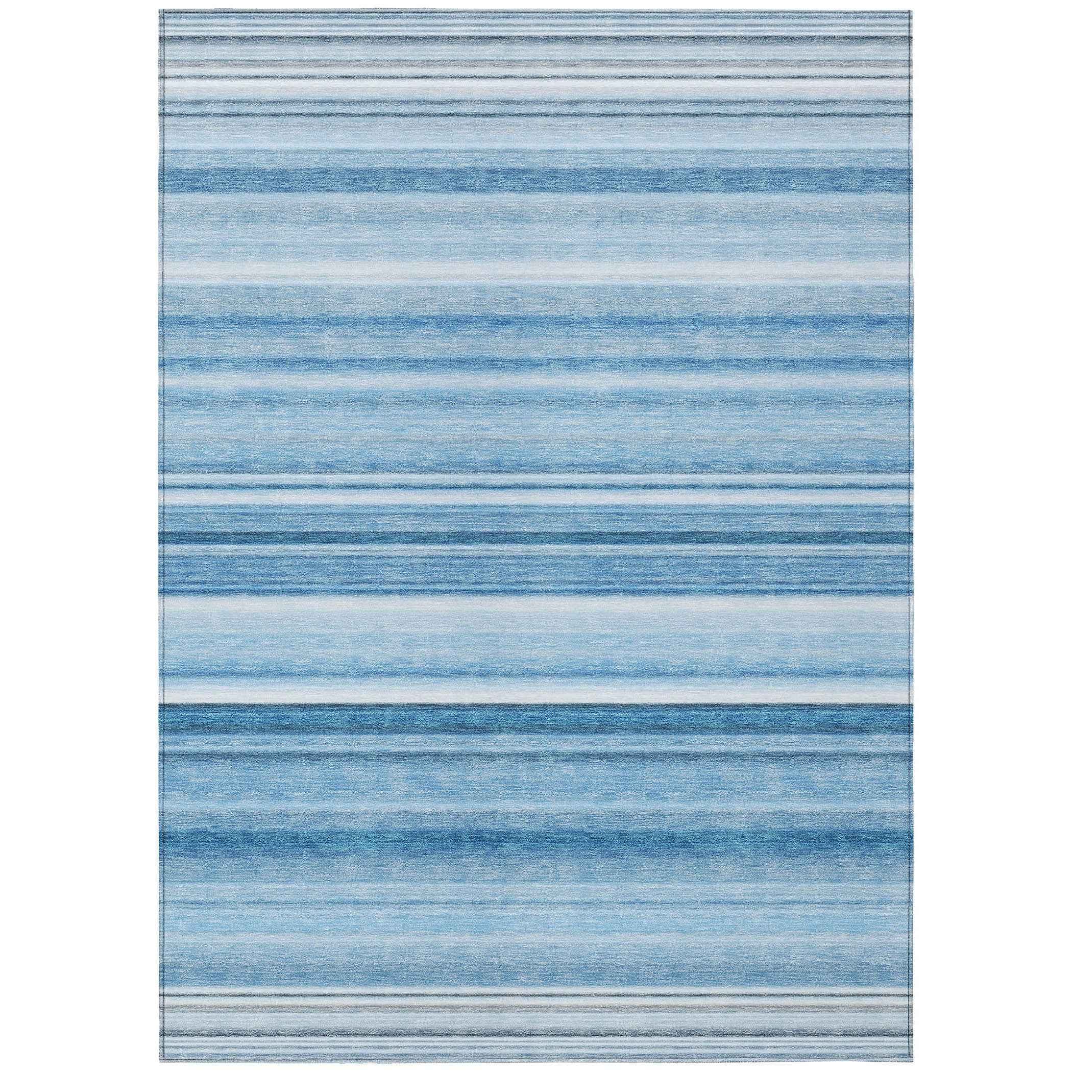 3' X 5' Blue Striped Washable Non Skid Indoor Outdoor Area Rug