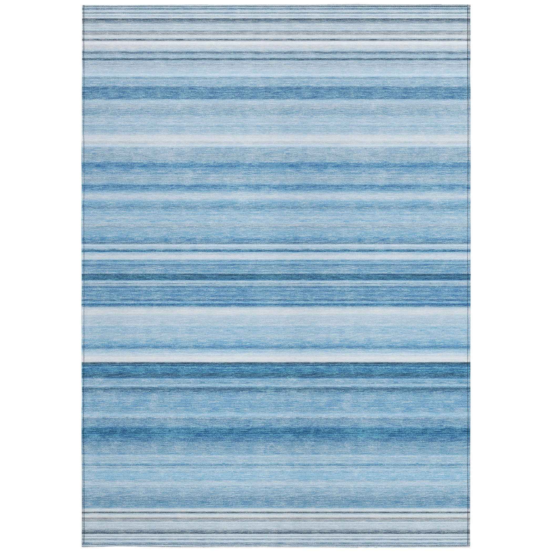 3' X 5' Blue Striped Washable Non Skid Indoor Outdoor Area Rug