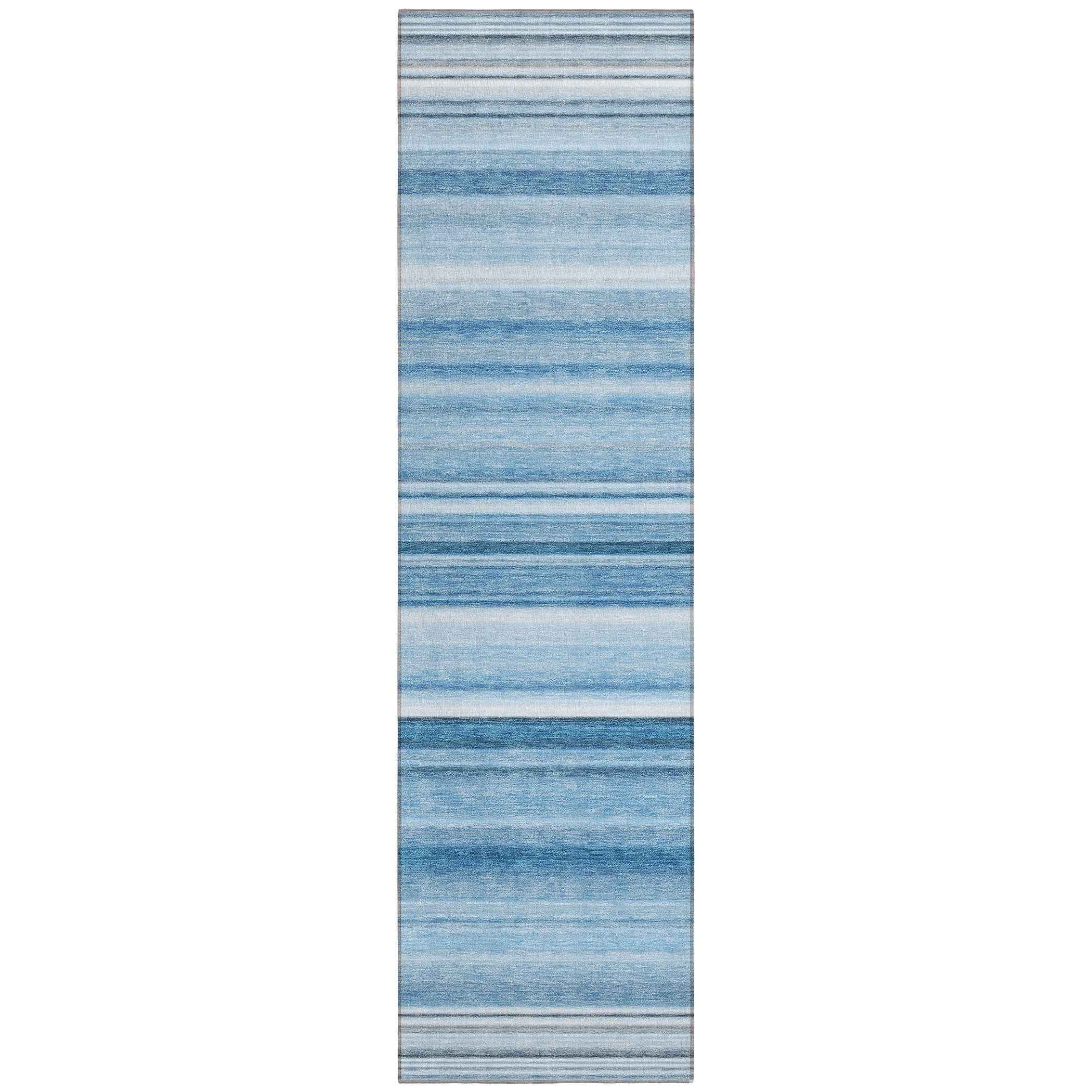 8' Runner Blue Striped Washable Non Skid Indoor Outdoor Runner Rug