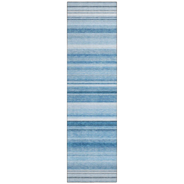 8' Runner Blue Striped Washable Non Skid Indoor Outdoor Runner Rug