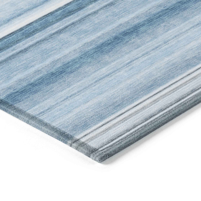 8' Runner Blue Striped Washable Non Skid Indoor Outdoor Runner Rug