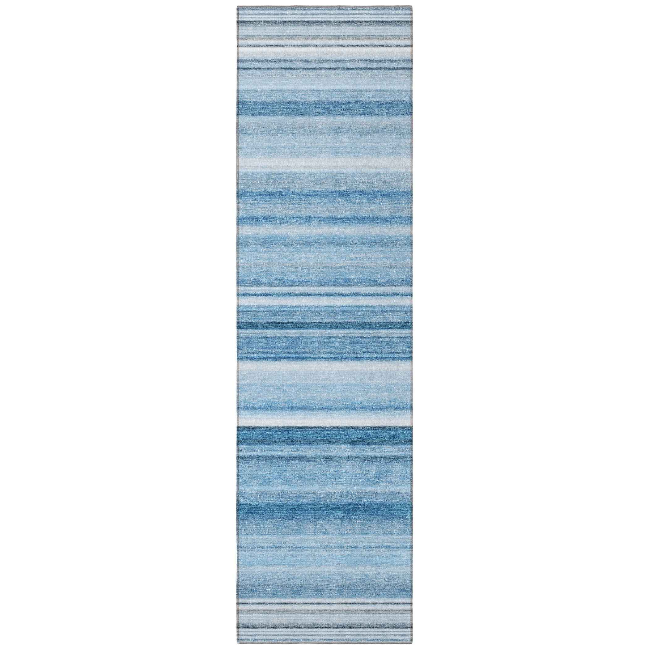 8' Runner Blue Striped Washable Non Skid Indoor Outdoor Runner Rug