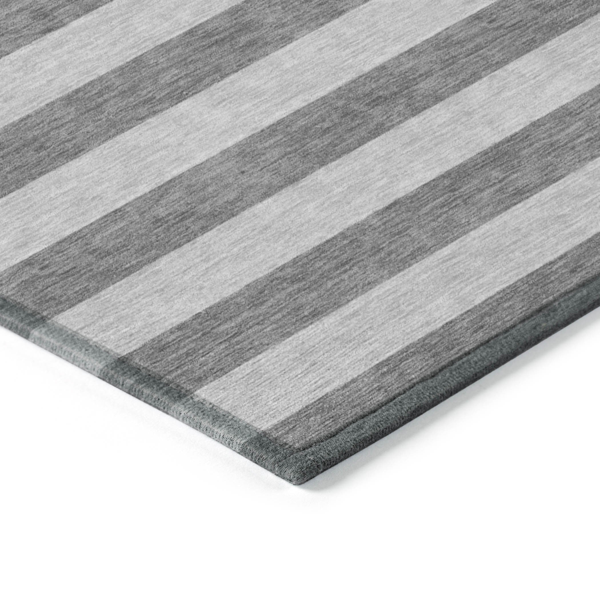 3' X 5' Gray and White Striped Washable Non Skid Indoor Outdoor Area Rug - Outdoor