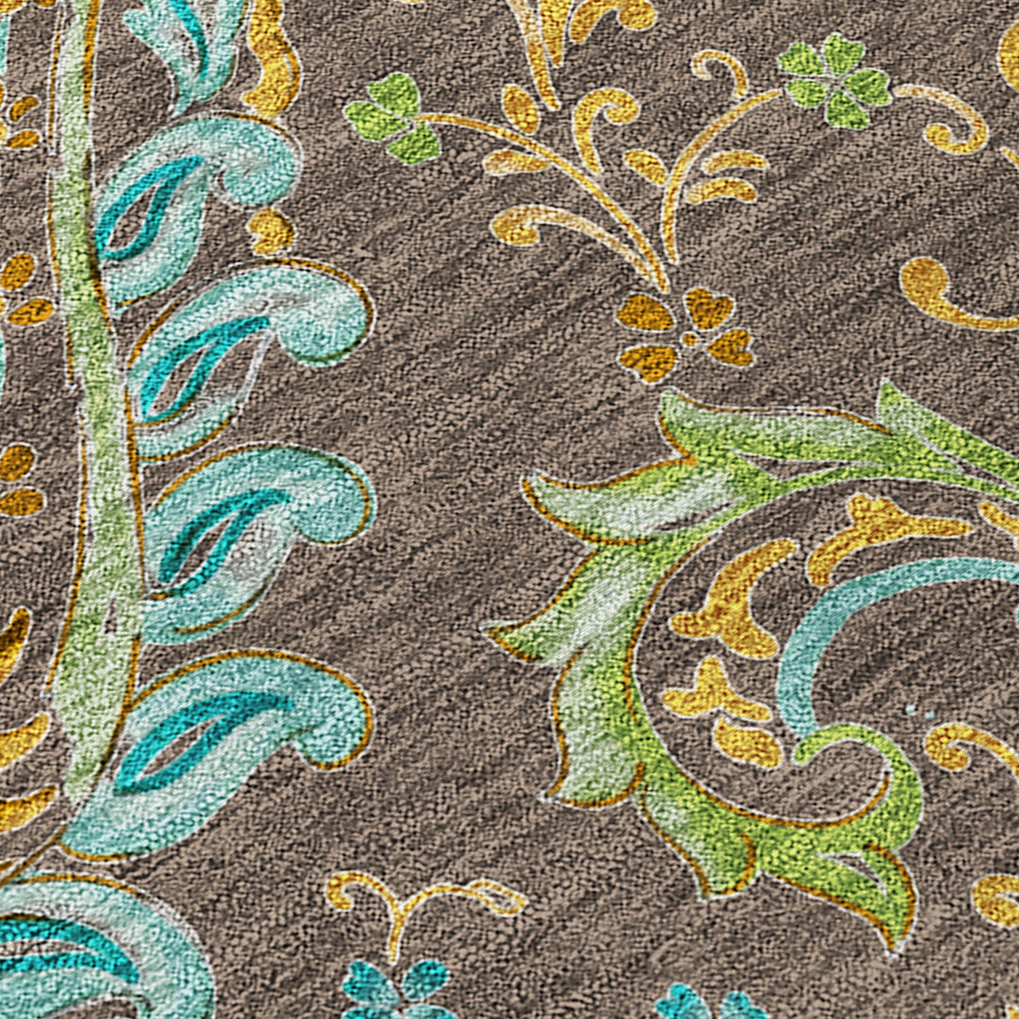 3' X 5' Brown Aqua and Gold Paisley Washable Non Skid Indoor Outdoor Area Rug - Sports & Outdoor