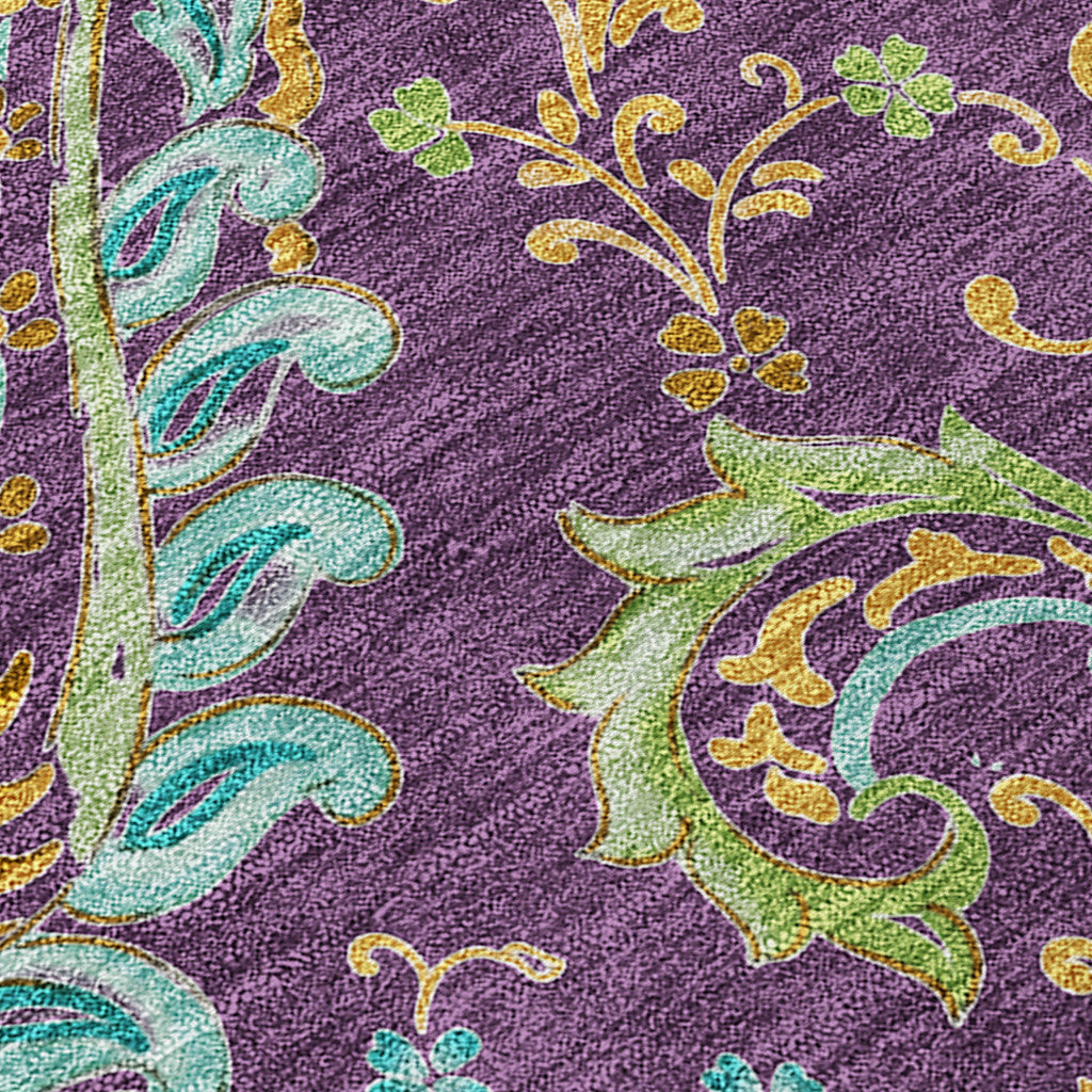 10' X 14' Purple Turquoise and Gold Paisley Washable Non Skid Indoor Outdoor Area Rug - Sports & Outdoor