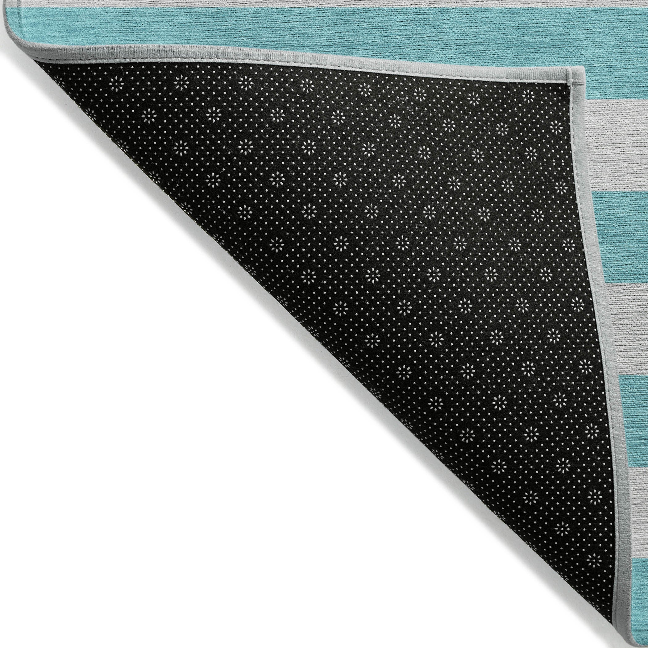 3' X 5' Turquoise Striped Washable Non Skid Indoor Outdoor Area Rug - Outdoor