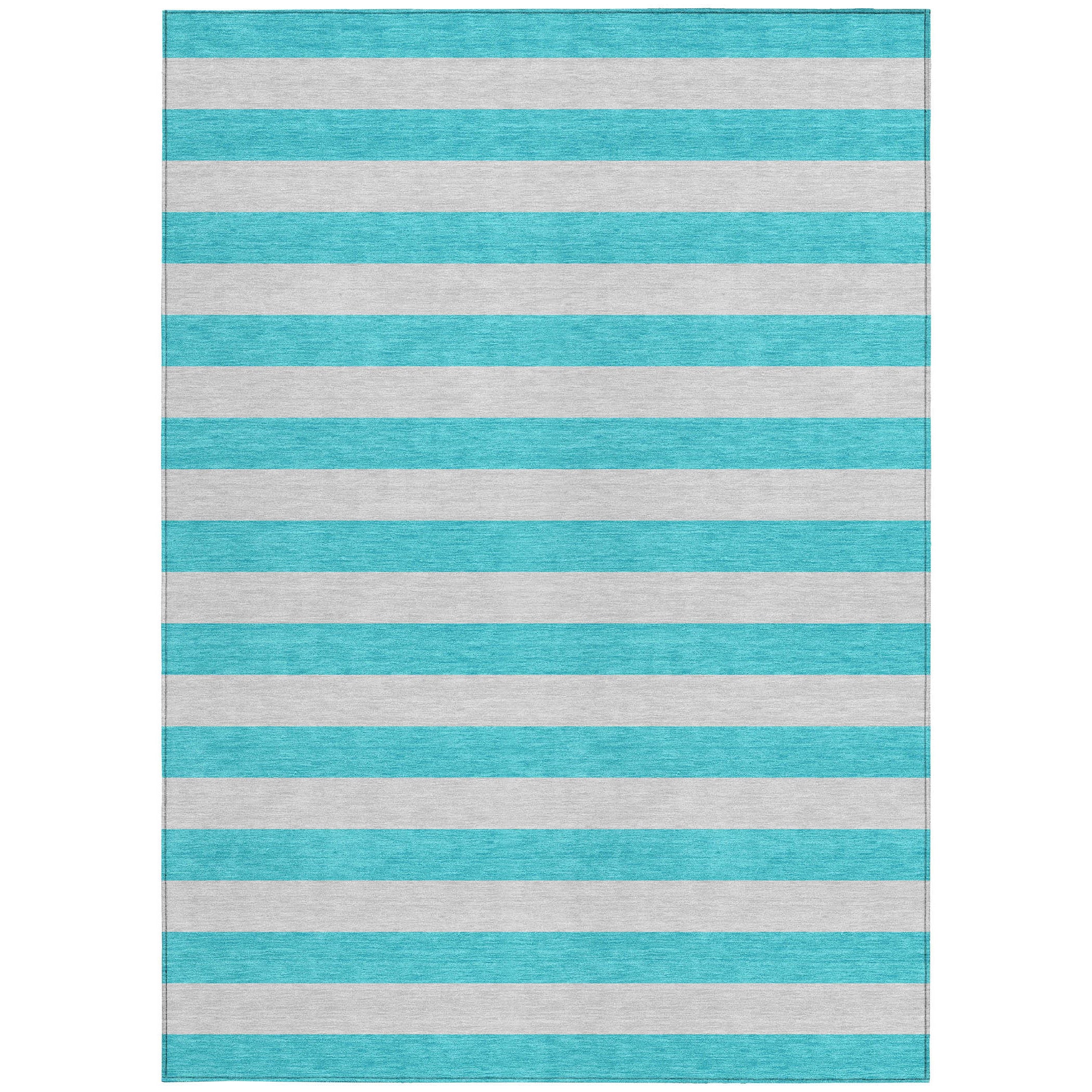 3' X 5' Turquoise Striped Washable Non Skid Indoor Outdoor Area Rug - Outdoor
