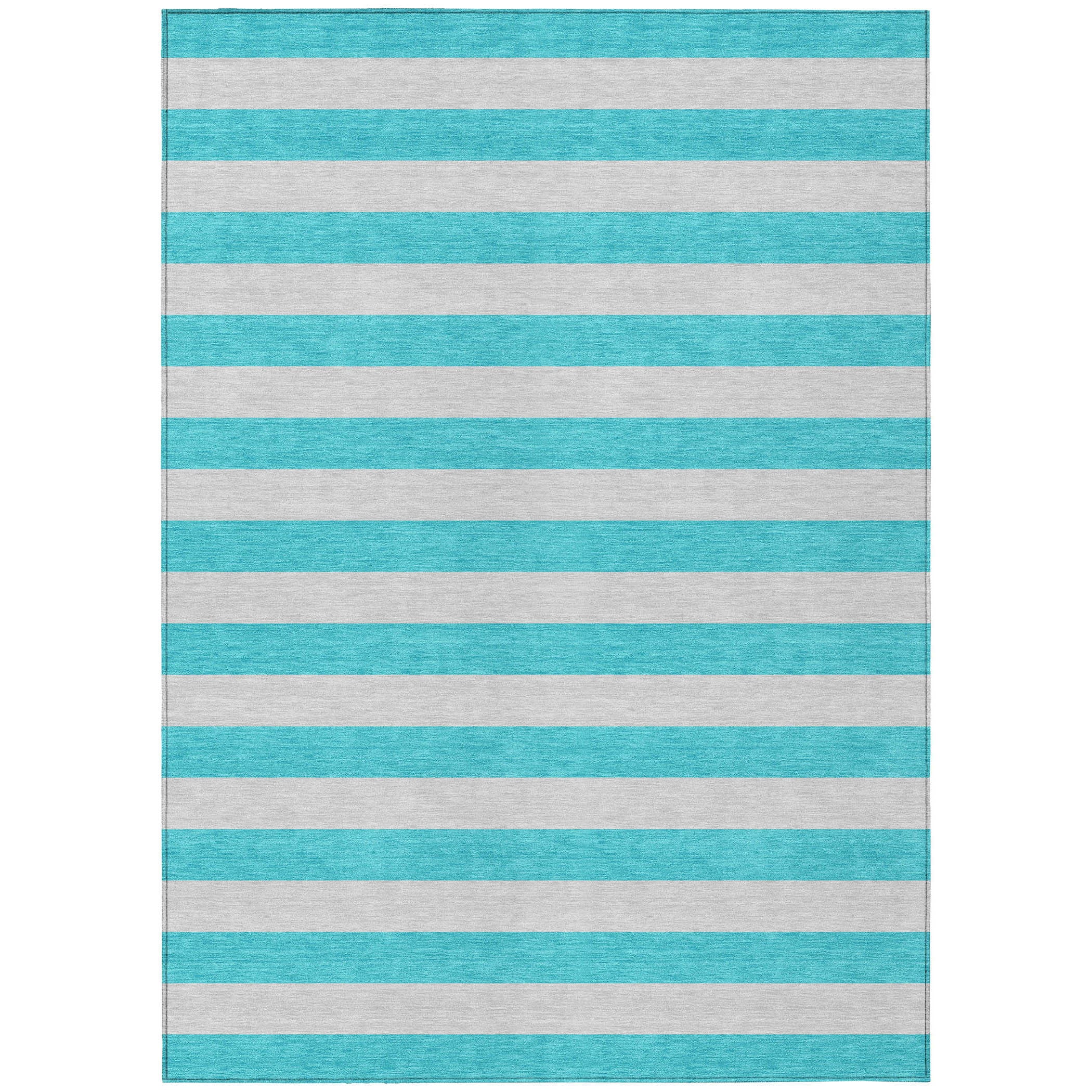 3' X 5' Turquoise Striped Washable Non Skid Indoor Outdoor Area Rug - Outdoor