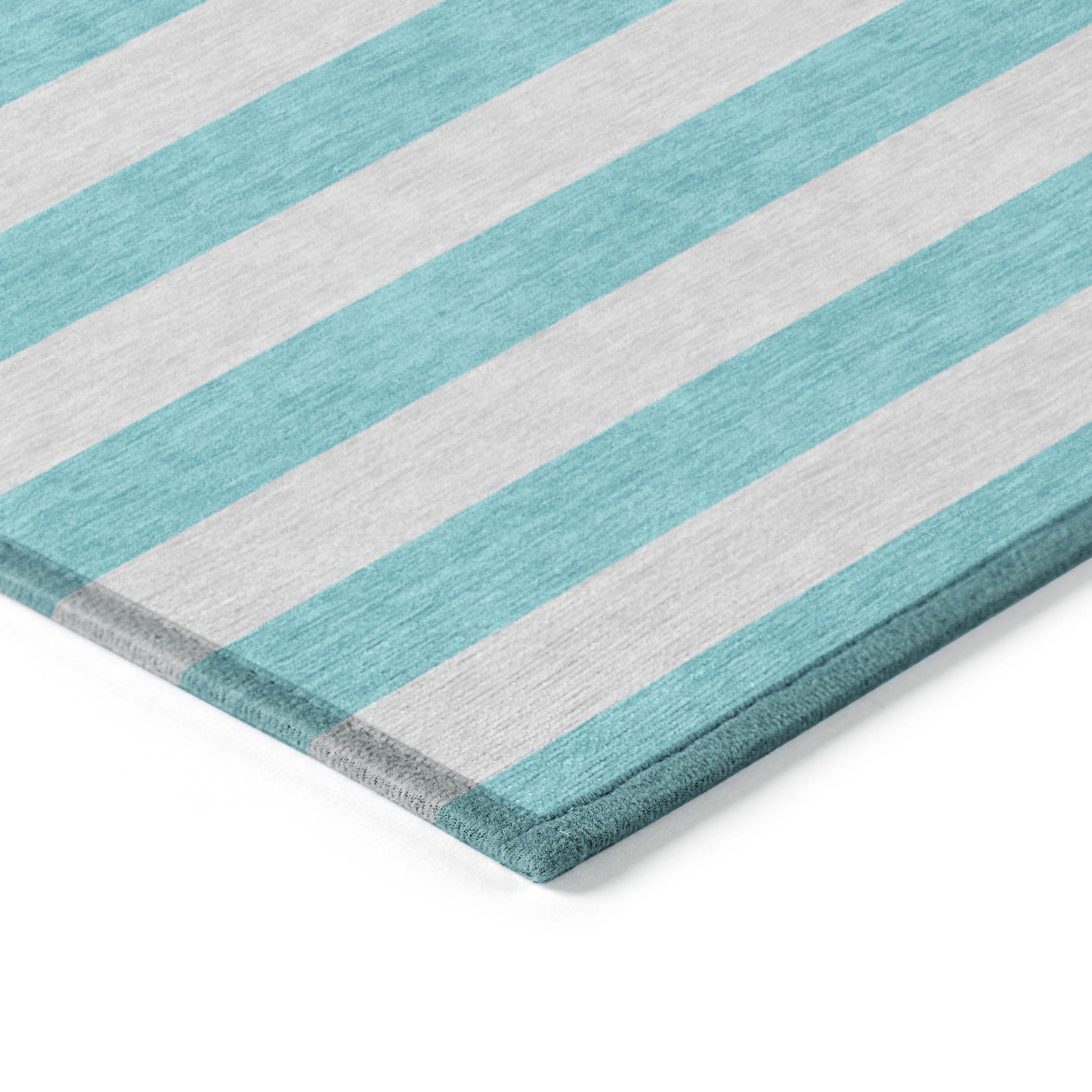 3' X 5' Turquoise Striped Washable Non Skid Indoor Outdoor Area Rug - Outdoor