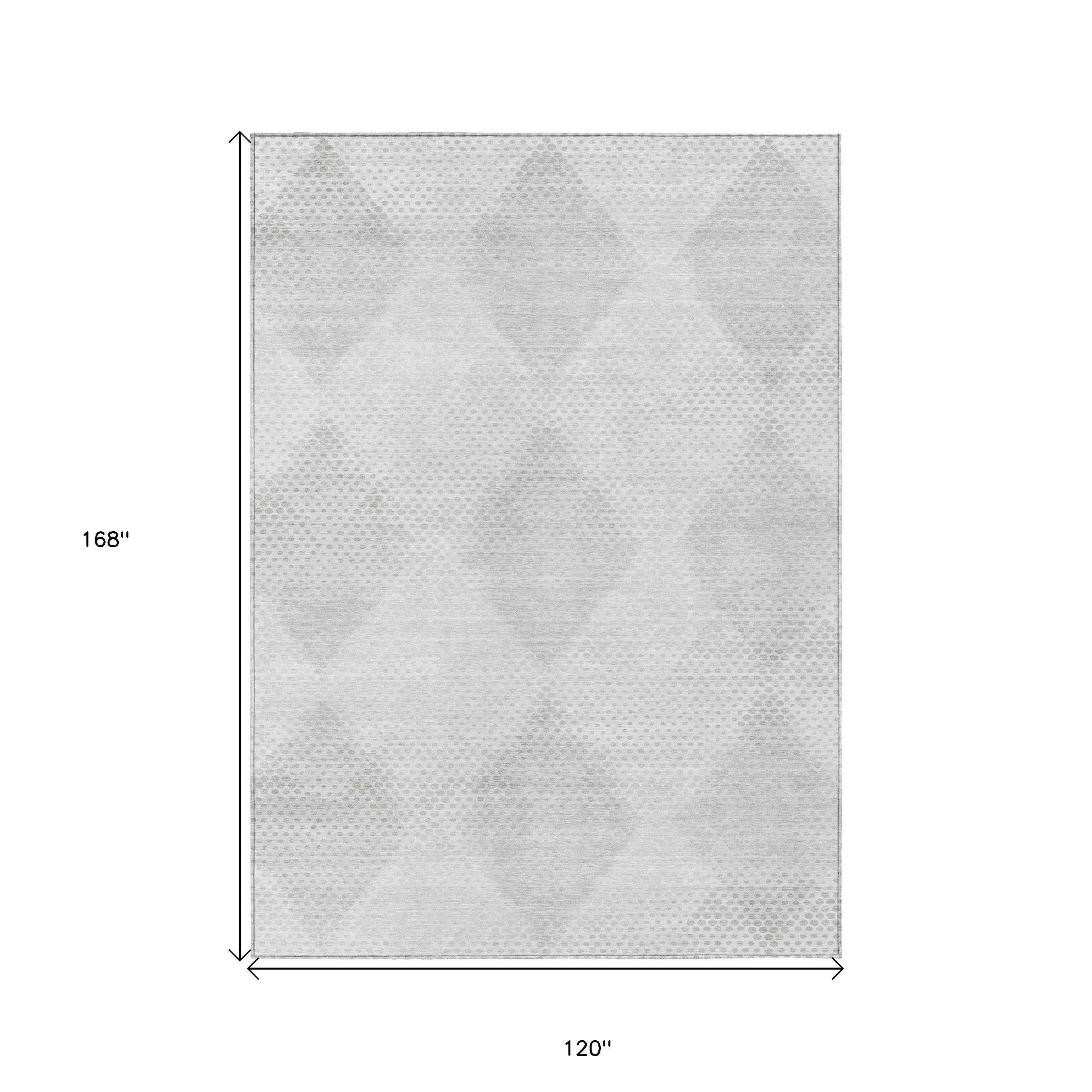 10' X 14' Ivory Geometric Washable Non Skid Indoor Outdoor Area Rug