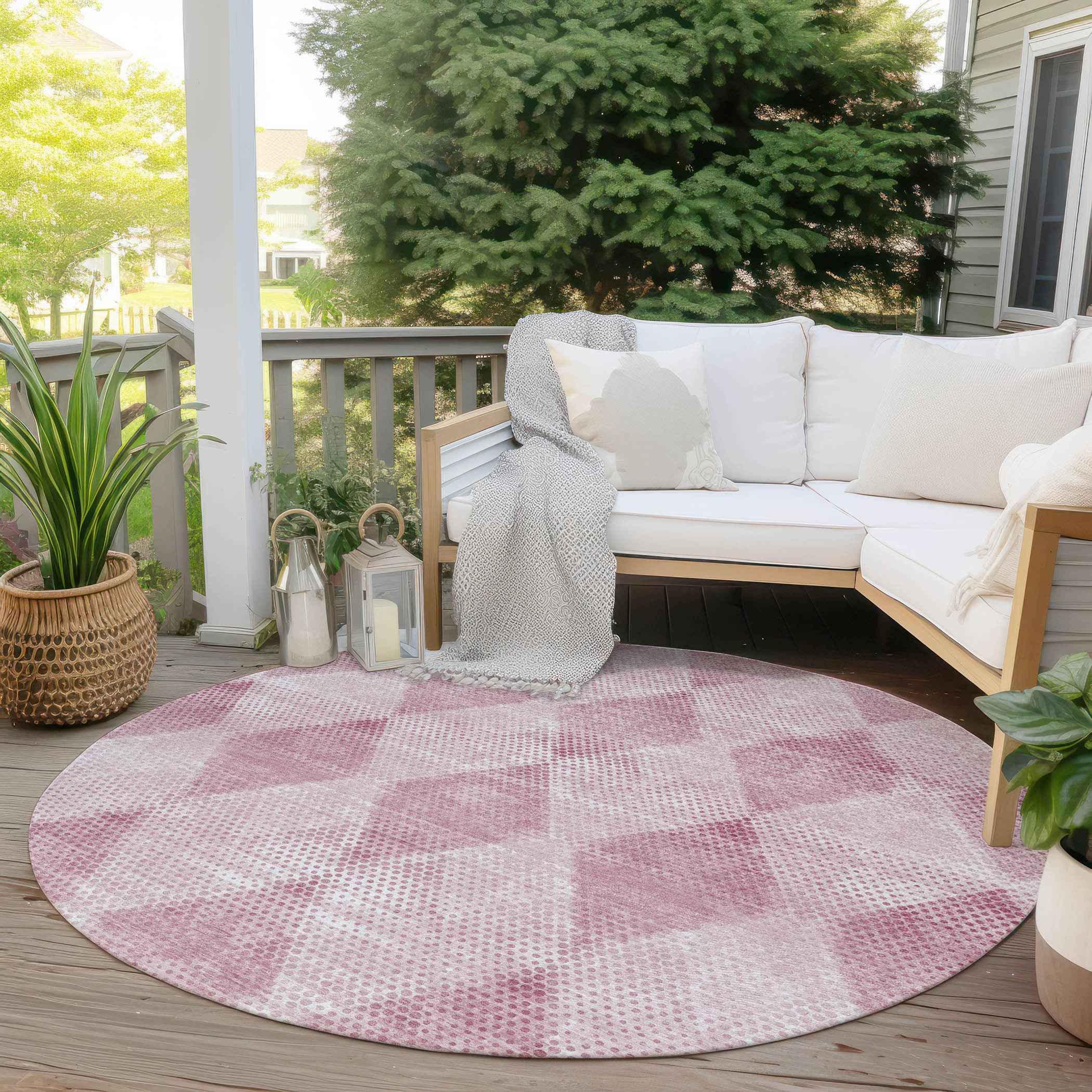 8' Round Merlot Round Geometric Washable Non Skid Indoor Outdoor Area Rug