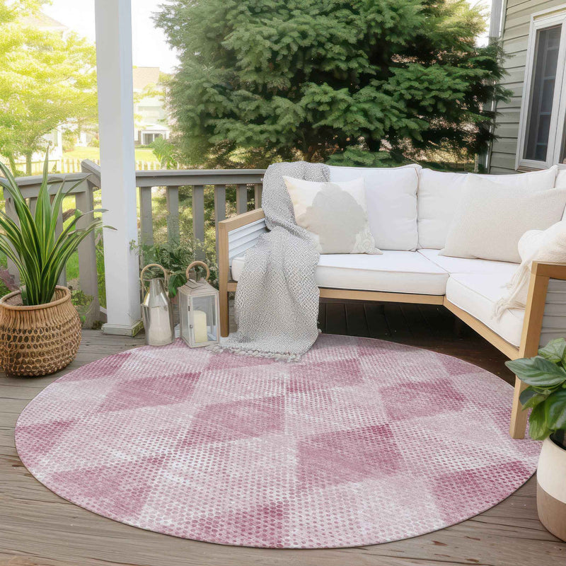 8' Round Merlot Round Geometric Washable Non Skid Indoor Outdoor Area Rug