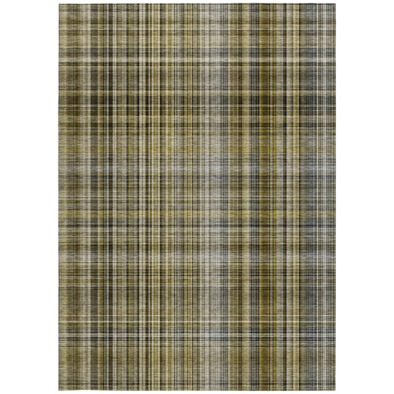 3' X 5' Green Beige and Gray Plaid Washable Non Skid Indoor Outdoor Area Rug
