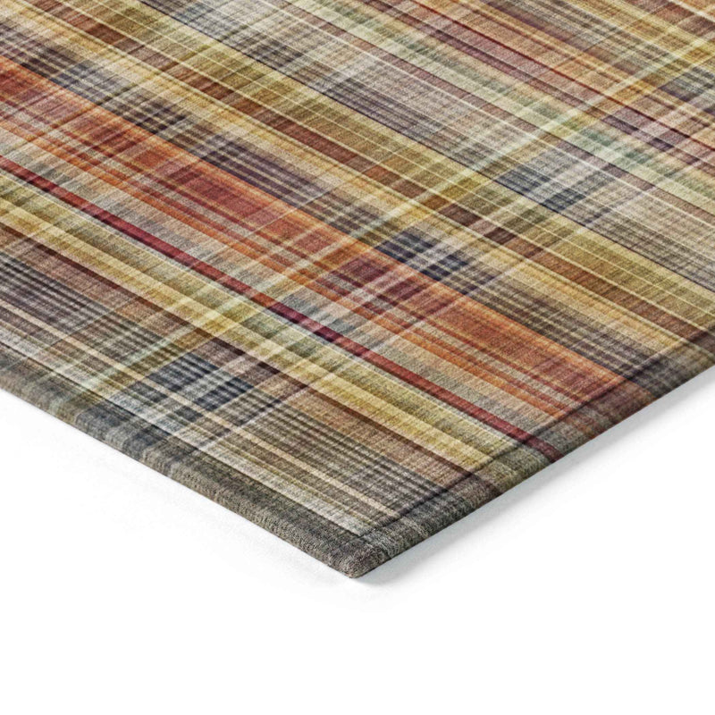 10' X 14' Yellow Orange and Brown Plaid Washable Non Skid Indoor Outdoor Area Rug