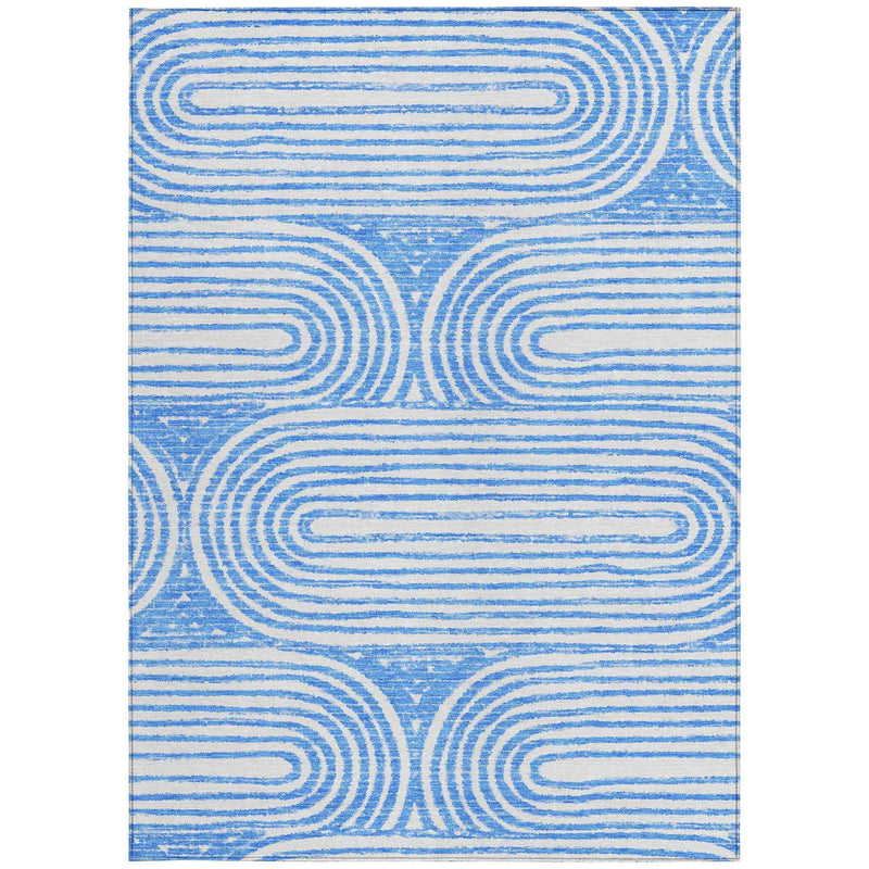 10' X 14' Blue and White Abstract Washable Non Skid Indoor Outdoor Area Rug