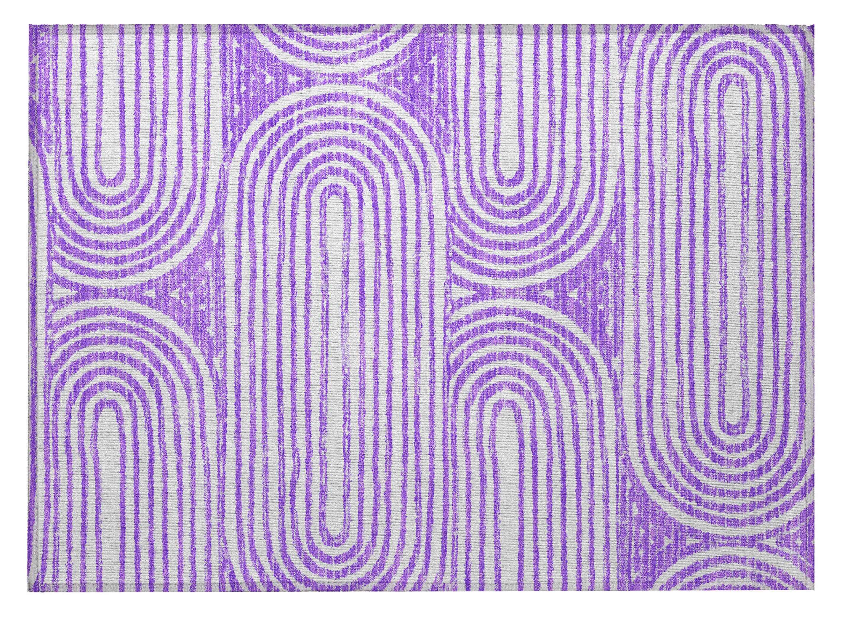 2' X 3' Purple and White Abstract Washable Non Skid Indoor Outdoor Area Rug