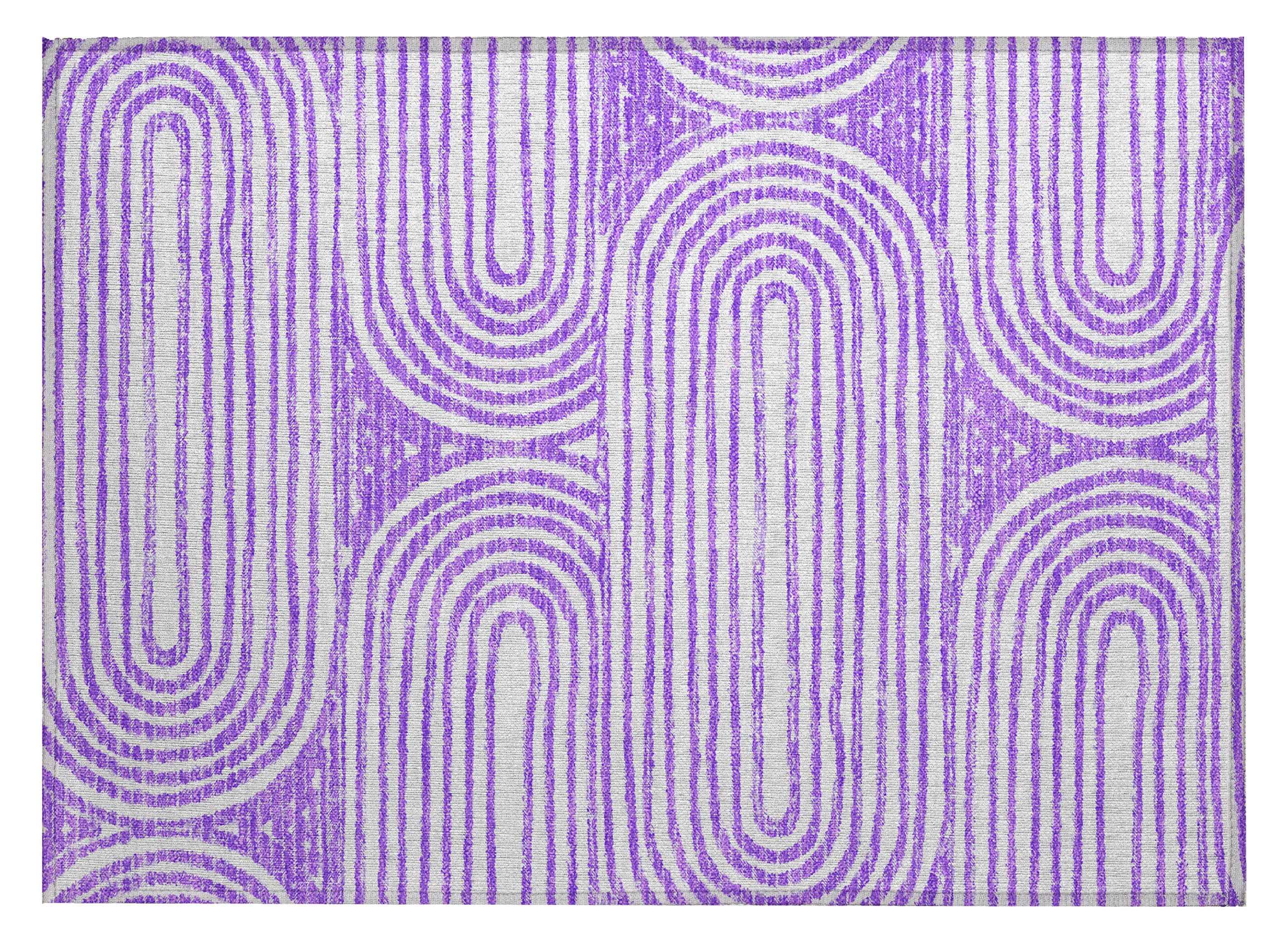 2' X 3' Purple and White Abstract Washable Non Skid Indoor Outdoor Area Rug