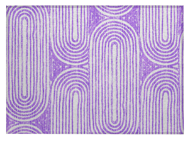 2' X 3' Purple and White Abstract Washable Non Skid Indoor Outdoor Area Rug