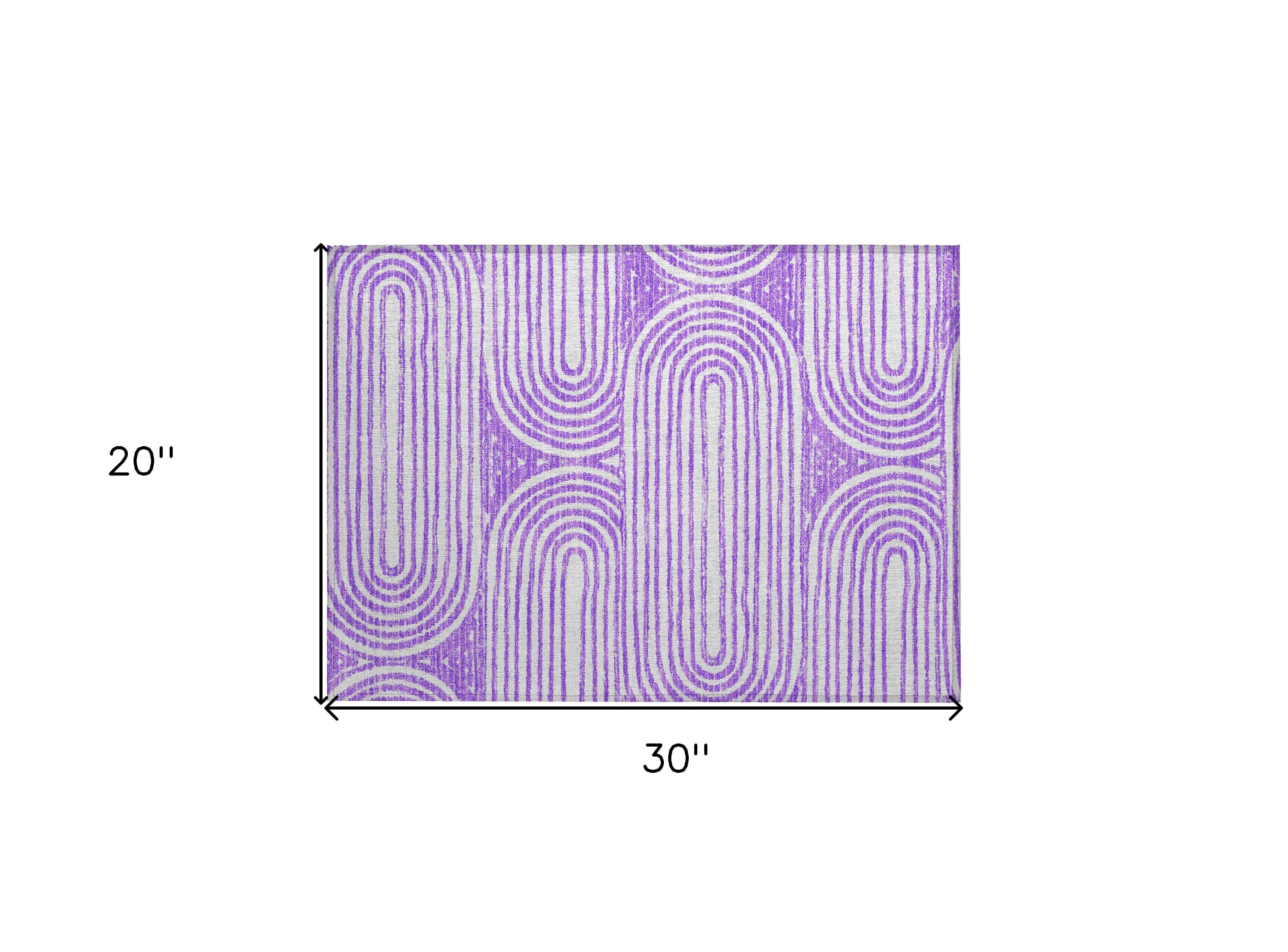 2' X 3' Purple and White Abstract Washable Non Skid Indoor Outdoor Area Rug