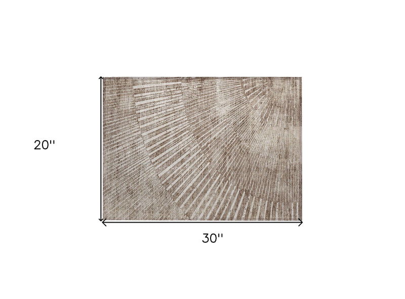 2' X 3' Taupe and Ivory Abstract Washable Non Skid Indoor Outdoor Area Rug